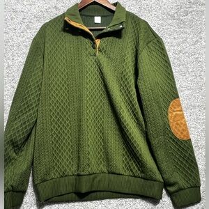 Hengsheng Men’s Green Polyester 1/4 Button Pullover Elbow Pads Size Medium Top